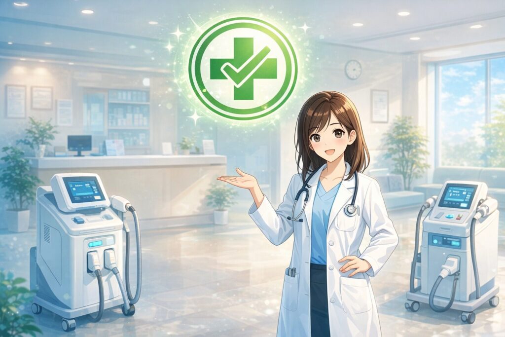 医療承認されたレーザー脱毛機を説明する女性医師